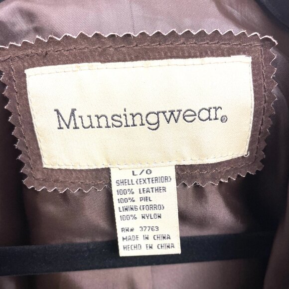 Munsingwear Leather Jacket Mens Suede Brown Button Up Sport Coat Genuine Size L - Picture 3 of 12